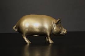 Vintage Solid Brass Piggy Bank, Hollywood Regency Décor ...