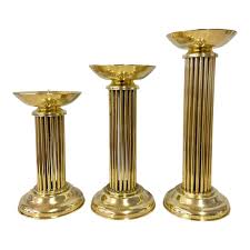 Vintage Brass Pedestal Pillar Candle Holders - Set of 3 | Chairish