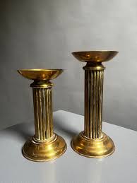 Brass Column Pillar Candle Holders | Set of 2 – The Taupe Tiger