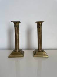 Pair of Mid Century Brass Column Candlesticks – Laurel Rd Antiques & Modern