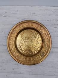 Vintage Brass Plates, Carved Brass Plate, Red Enamel Flower Decor Brass Plate,brass Decorative Plate,brass Plate With Nature Pattern - Etsy