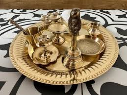 Gold Plated Brass Puja Thali Set with Shell- Aarti Pooja ...