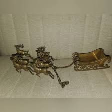 Unique Vintage | Holiday | Vintage Christmas Solid Brass Reindeers Chained Sleigh | Poshmark