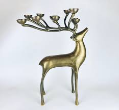 Vintage Very Large Solid Brass Reindeer Candelabra - Sculptural Brass Mantle/foyer Decor - Gold Christmas Decor - Aged Metal Patina - Etsy