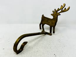 Brass Deer Reindeer Stocking Holder Long Arm Gold Finish ...