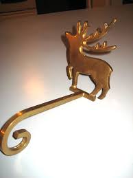VTG Christmas Reindeer Solid Brass Long Arm Stocking Holder ...