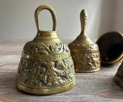 Antique Solid Brass Table Bell, Heavy Bronze Hand Bell ...