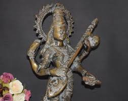 Brass Maa Sarasvati Idol Saraswati Sculpture | 17'' Inches ...