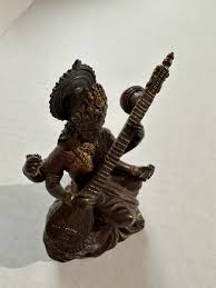 Goddess Saraswati Statue Bronze Tone Resin Decor HIndu ...