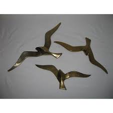 Vintage Brass Bird Wall Decorations, Set of 3 | Chairish