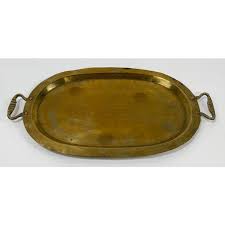 Vintage Oval Handled Brass Tray | Chairish