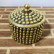 Vintage Black Washed Brass Hobnail Lidded 2X2.5" Trinket Box ...