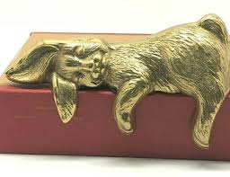 Vintage Brass Rabbit Shelf Hugger Hanger Bunny Figurine Sleeping Edge 7" Long | #3774730053