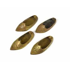Mid 20th Century Hand Engraved Solid Brass Single Slipper Shoe Ashtrays - 5 Pieces | Chairish