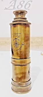 VINTAGE TELESCOPE MARINE ANTIQUE BRASS LEATHER PIRATE ...