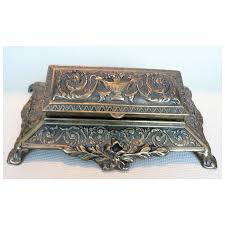 Large Victorian Footed Tiered Brass Stamp / Trinket Box. For Sale at Ruby Lane