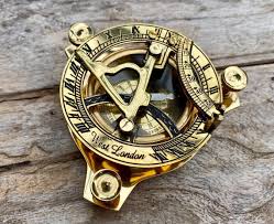 YKZU brass 3''inch sundial compass hand made polish vintage ...