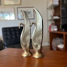 Vintage Pair of Brass Swans Made in Korea | Art Deco Brass ...