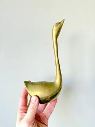 Set of Two Vintage Mid Century Modern 1960s Large, Heavy, Solid Brass Swans Figurines, Gold Tone Brass Bird, Neck up / Neck Down Statues - Etsy