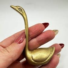 Vintage Mid-Century Mod brass goose ring holder, paper weight, figurine!