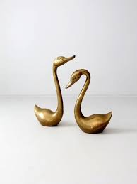 Mid Century Brass Swans | Chairish