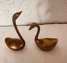 Vintage Solid Brass Swan Figurines Pair Set of 2 Brass Duck Geese 3 1/2 -2 1/2” | eBay