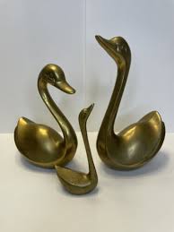 Vintage Trio Of Solid Brass Swans | eBay