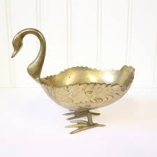 Vintage Brass Swan Bowl - Etsy