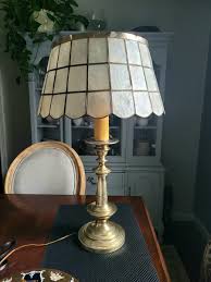 MID CENTURY BRASS LAMP CAPIZ SHELL SHADE | eBay