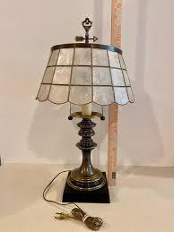 Vintage Brass Lamp With Capiz Shell Shade 26.5"h 14.5"w ...
