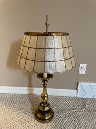 Brass Table Lamp With Capiz Shell and Brass Scalloped Shade ...