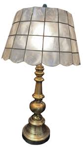 Lot - Vintage Capiz Shell Shade on Brass Table Lamp