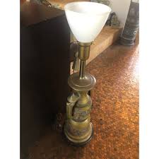 Tall Asian Hollywood Regency Brass Table Lamp in Style of James Mont | Chairish