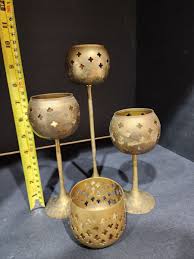 Vintage Brass Tea Light Votive Candle Holder Home Decor Made In India Set Of 4 | eBay