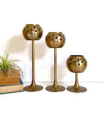 Vintage Trio of Brass Punched/pierced Votive Candleholders, Quatrefoil Design - Etsy