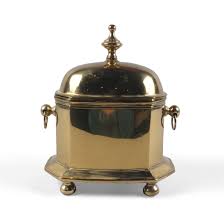 Lot - BRASS TEA CADDY Height: 10 in. (25.4 cm.), Width over ...