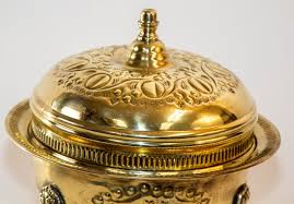 1940s Antique Round Moroccan Brass Serving Dish with Dome ...