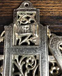 RARE 10" ANTIQUE INRI IHS CHRIST CRUCIFIX CROSS BRASS Mid ...