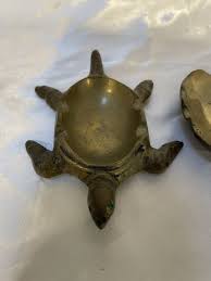 Vintage Brass Turtle Ashtray Trinket Dish One Jeweled Eye See Pics | eBay