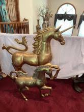 Sold at Auction: Brass Unicorn Statues Sculptures Set of Two Life Size Standing Fantasy Large