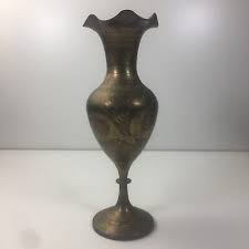 Vintage Solid Brass Vase Beautifully Etched Floral & Birds 9 1/2” Made in India | eBay