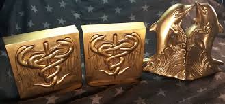 PM Craftsman Medical Caduceus Serpent Staff Brass & DOLPHIN brass bookends | eBay