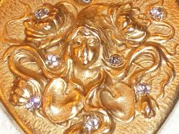 Stunning Vintage Art Nouveau Gold Heart Shaped Pin/brooch W/womens Faces & Rhinestones 3 1/8" Tall - Etsy