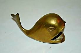 2 Vintage BRASS Nautical Whale & Dolphin doing trick Paper ...