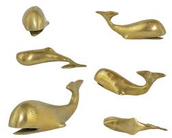 Vintage Nautical Décor Set – Brass Whale, Wooden Fisherman ...