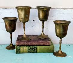 Vintage Brass Wine Goblets Set 4 | Chairish