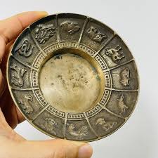 Chinese Zodiac Brass Trinket Dish Plate Ashtray Asian ...