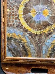 Vintage Brazilian Butterfly Wing Wood Serving Tray String ...