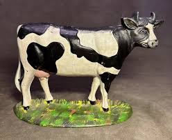 Vtg Department 56 Cast Iron Dairy Cow Painted Door Stop 10 ...