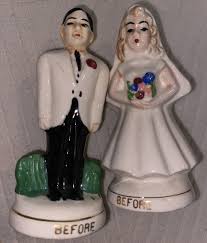 Vtg 50s Before After Bride And Groom Salt and Pepper Shakers Ceramic | eBay